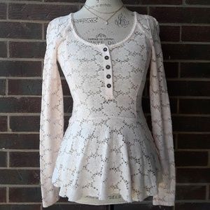 Free People Lace Peplum Henley Blouse